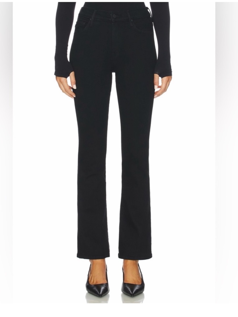 MOTHER The Weekender Mid Rise Flare Jeans in Nighty Night Black Size 25